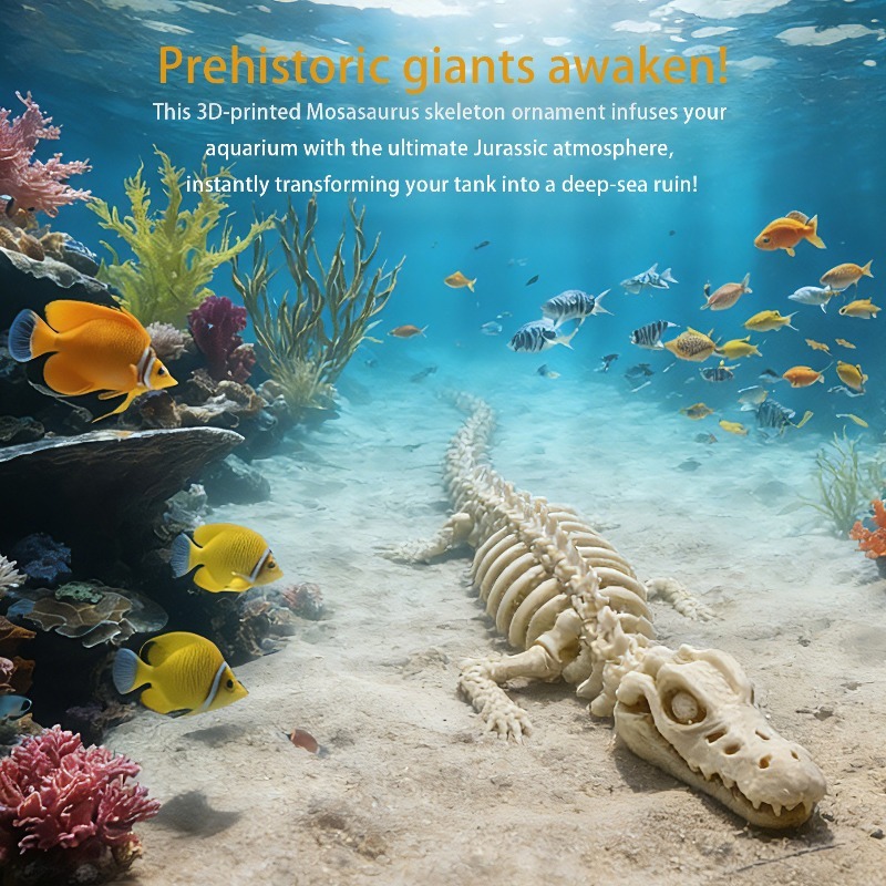 Marine Aquarium Used - 1개입 사실적인 모사사우루스 골격 어항 장식품,